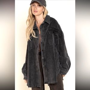 Pol SOFT ribbed Jean jacket. New - bell sleeve with detail patching.